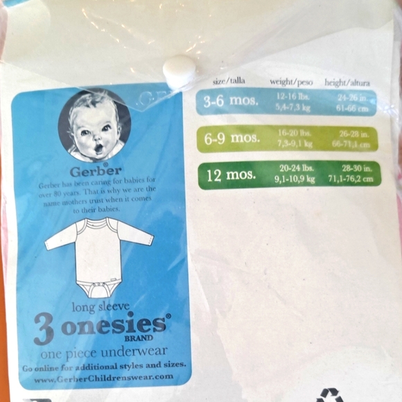 Gerber 12 Months 3 Pack Baby Girl's Long Sleeves Onesies Snaps Between The Legs - Picture 5 of 6